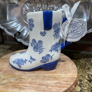 Sunday Morning Ceramics Handpainted blue and white boot mug/vase/pencil holder